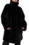 Apparis Blair Faux Fur Mid Length Coat In Noir