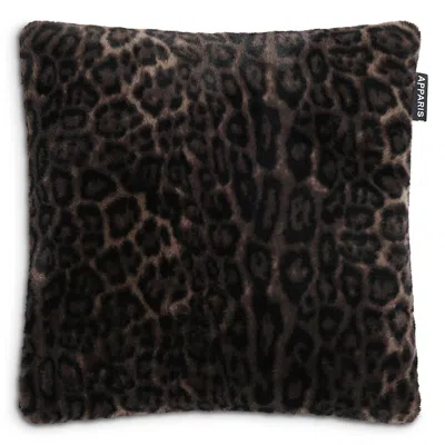 Apparis Brenn Leopard Faux Fur Pillow, Square In Black