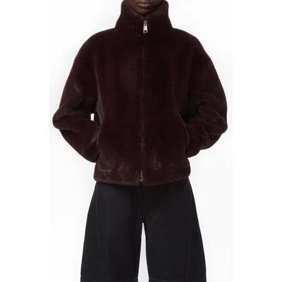 Apparis Brooks Faux Fur Coat In Burgundy