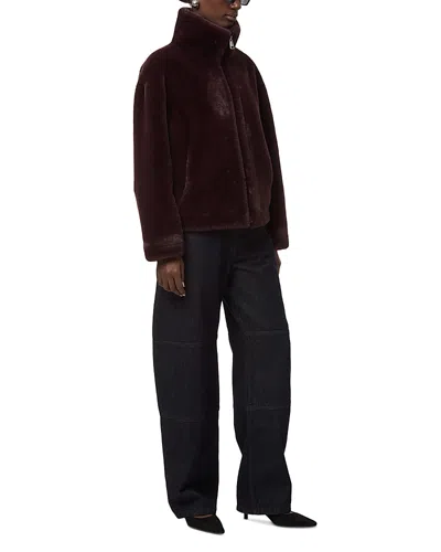 Apparis Brooks Faux Fur Coat In Burgundy