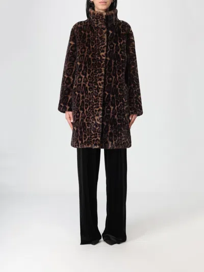 Apparis Blair Dark Leopard Mid-length Coat In Brown