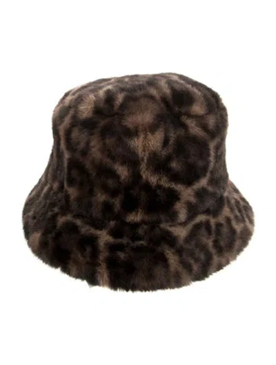 Pre-owned Apparis Brown Animal Print Faux Fur Bucket Hat W/tags