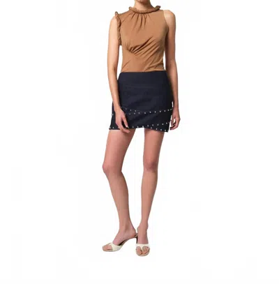Apparis Bullet Crossover Studded Denim Miniskirt In Indigo