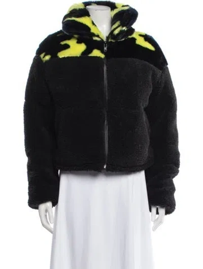 Pre-owned Apparis Camouflage Print Faux Fur Jacket In Black