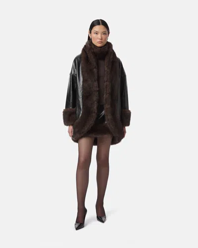 Apparis Carrie Faux Croc Coat In Black