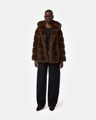 Apparis Cel Mink Hooded Coat In Brown
