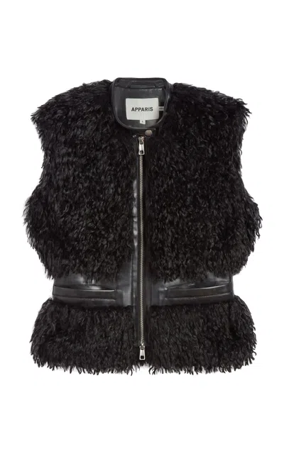 APPARIS CLEO LEATHER DETAIL FAUX FUR VEST