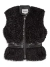 Apparis Cleo Leather Detail Faux Fur Vest In Black