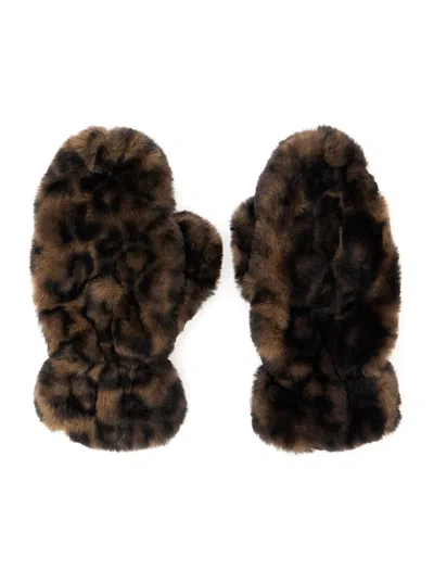 Apparis Coco Brown Gloves With Leopard Motif In Ecofur Woman