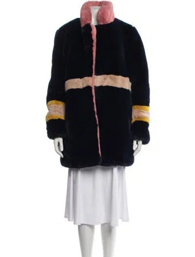 Pre-owned Apparis Colorblock Pattern Faux Fur Coat In Blue