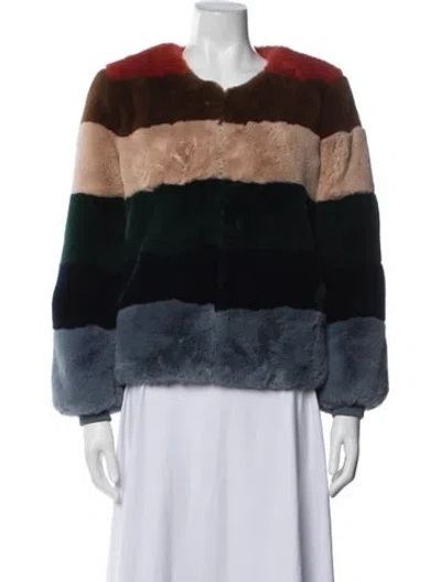 Pre-owned Apparis Colorblock Pattern Faux Fur Jacket In Blue