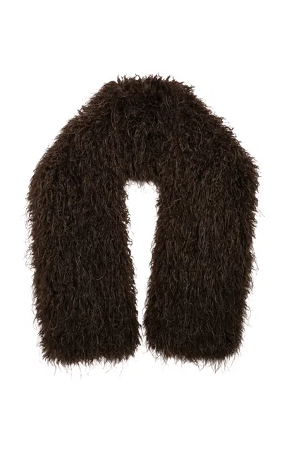Apparis Dame Faux Mongolian Fur Shawl In Brown
