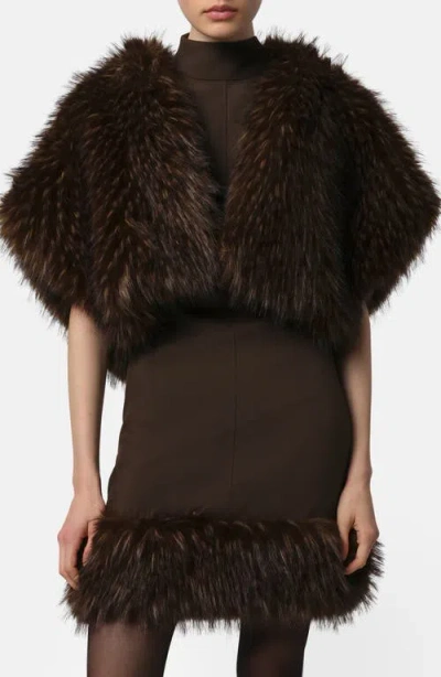 Apparis Devin Faux Fox Fur Shrug In Brown