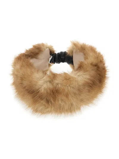 Apparis Eleni Mink-style Synthetic Fur Headband With Elegant Wrap Design In Beige