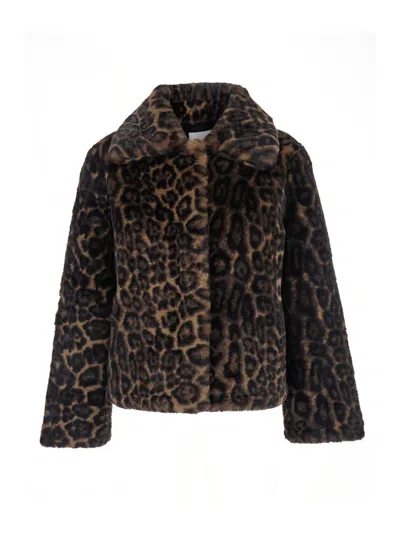 APPARIS BROWN FUR COAT WITH ALL-OVER LEOPARD PRINT IN FAUX FUR WOMAN