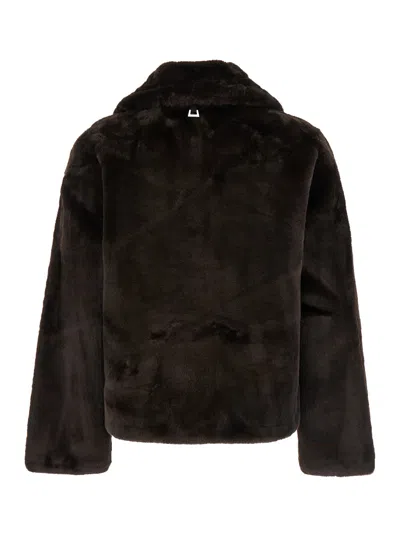 Apparis Elis Shearling-style Jacket With Ecoleather Collar And Long Sleeves In Brown