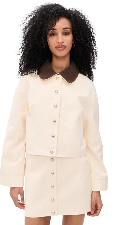 Apparis Ella Canvas Cropped Jacket Off White/dark Brown In Neutral