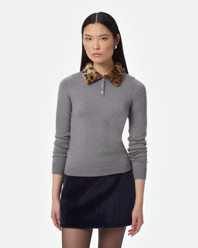 Apparis Esther Polo Sweater In Slate/leopard Multi