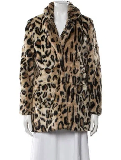 Pre-owned Apparis Faux Fur Animal Print Faux Fur Jacket In Neutral