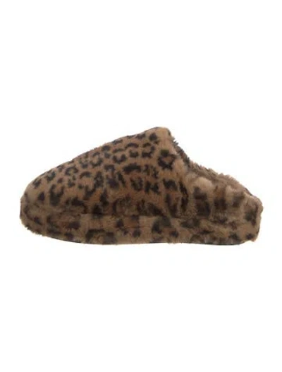 Pre-owned Apparis Faux Fur Animal Print Mules In Brown