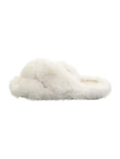 Pre-owned Apparis Faux Fur Faux Fur Trim Slides In White