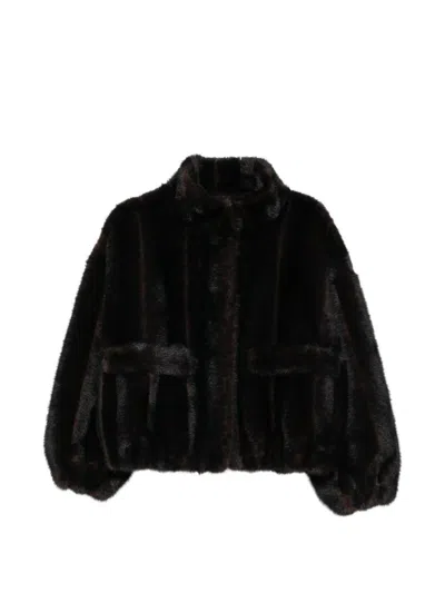 Apparis Faux Fur Funnel Neck Jacket In Black