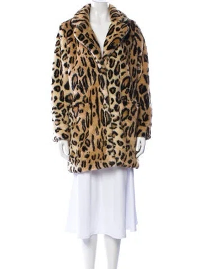 Pre-owned Apparis Faux Shearling Animal Print Faux Fur Coat In Brown