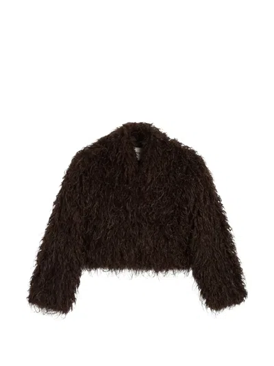Apparis Faux-fur Cropped Coat In Brown