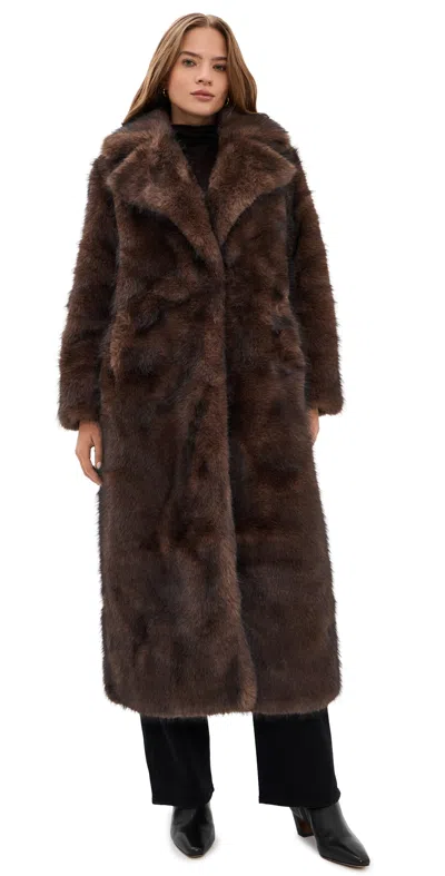 Apparis Gabrielle Sable Faux Fur Maxi Coat Fauve Multi In Brown