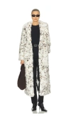 Apparis Gabrielle Snow Leopard Faux Fur Spotted Maxi Coat In Green