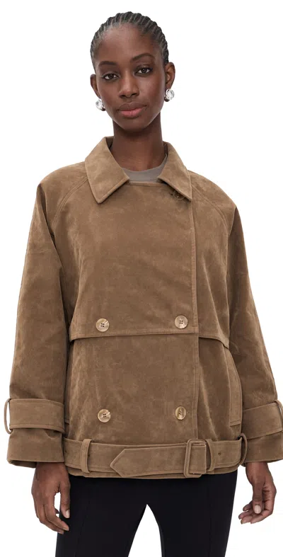 Apparis Gaia Sans Suede Short Trench Coat Saddle Brown