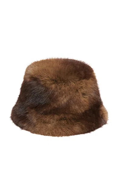 Apparis Gilly Faux Mink Fur Bucket Hat In Brown