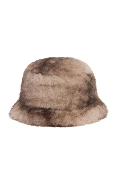 Apparis Gilly Faux Mink Fur Bucket Hat In Neutral