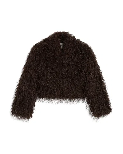 Apparis Ginette Mongolian Faux Fur Jacket In Deep Brown