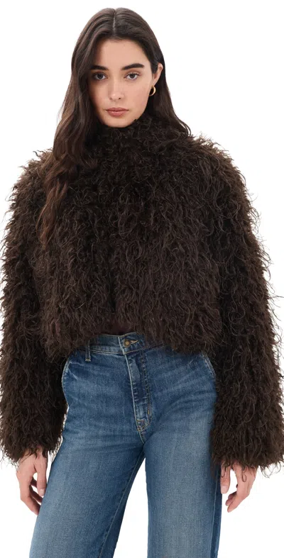 Apparis Ginette Mongolian Faux Fur Jacket Deep Brown