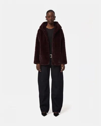 Apparis Goldy Hooded Coat In Burgundy