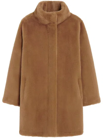 Apparis High-neck Faux Fur Coat In Brown