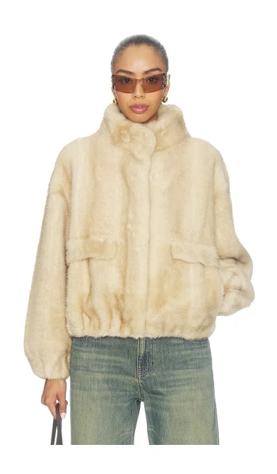 Apparis Iris Shaved Faux Mink Bomber Jacket In Neutral