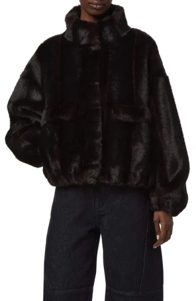 Apparis Iris Shaved Faux Mink Bomber Jacket In Brown