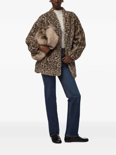 Apparis Jane Leopard-print Faux-fur Coat In Brown
