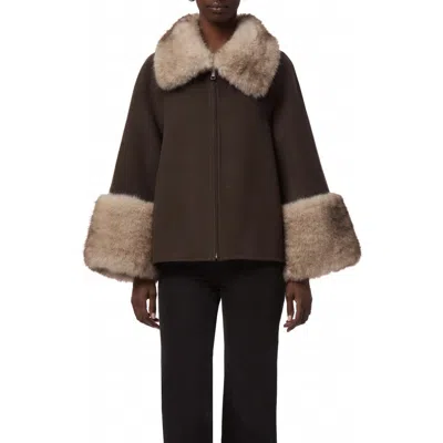 Apparis Judie Faux Fur Trim Coat In Brown/grey Mink