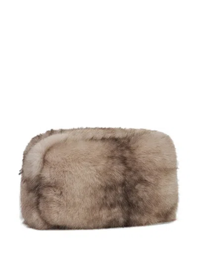 Apparis Jumbo Noor Faux-fur Clutch Bag In Brown