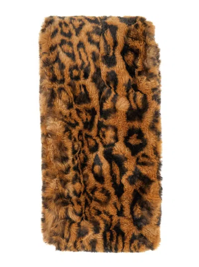 Apparis Kai Brown Rectangular Scarf With All-over Leopard Print In Ecofur Woman