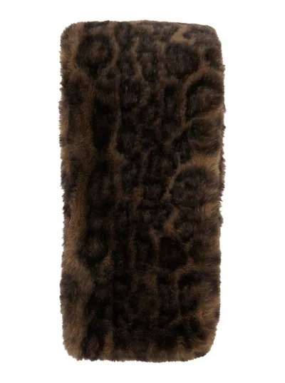 Apparis 'kai' Brown Scarf With Leopard Motif In Ecofur Woman In Nude