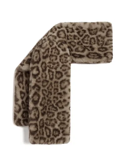 Apparis Kai Leopard-print Faux-fur Scarf In Brown
