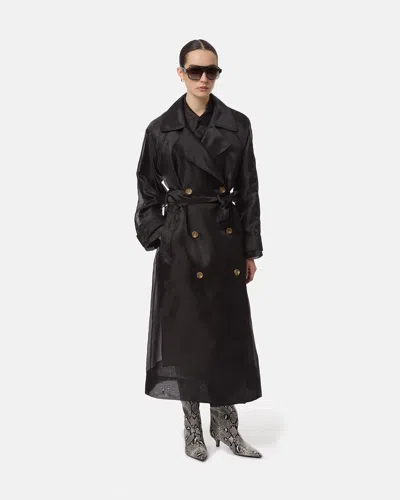 Apparis Lana Organza Trench Coat In Black