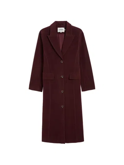 Apparis Lauren Faux-suede Button-up Single-breasted Coat In Burgundy