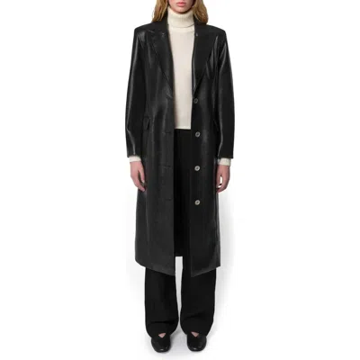 Apparis Lauren Recycled Polyester Faux Leather Overcoat In Noir