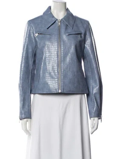 Pre-owned Apparis Leather Animal Print Biker Jacket In Blue