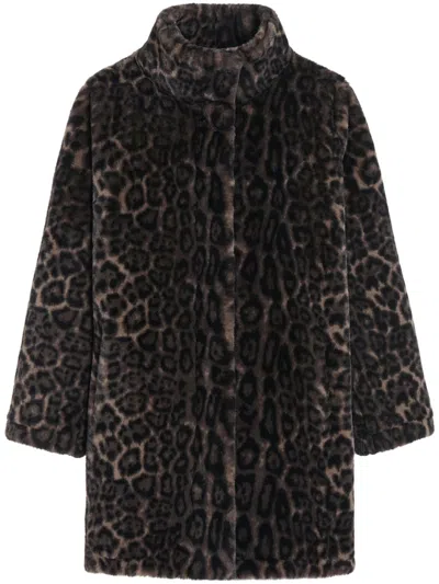 Apparis Blair Dark Leopard Mid-length Coat In Brown